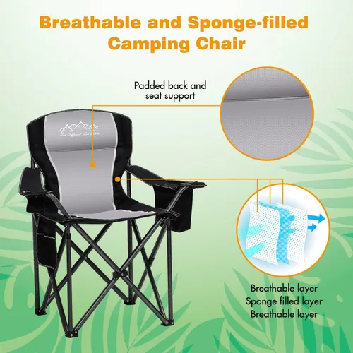 Miniatura 5 de Silla de Camping Plegable Portátil para Exteriores de Servicio Pesado Sillas Acolchadas Silla de Jardín con Portavasos, Bolsillo de Almacenamiento