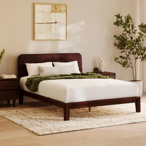 Miniatura 8 de Nectar Base de cama de plataforma de bambú y cabecera tapizada, tamaño Queen, color natural/lino, patas de soporte central flotantes, altura de 12