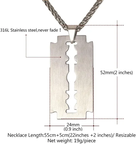 Miniatura 5 de U7 Punk Necklaces Stainless Steel 18K Gold Plated Large Hip Hop DaggerKnifeSwordSteampunk GearLarge Razor Blade Pendant Necklace for Men Women