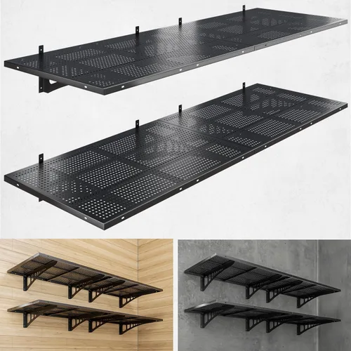 Miniatura 14 de Paquete de 2 estantes de pared de garaje resistentes de 2 x 3 pies, capacidad de carga de 500 libras, estantería de garaje montada en la pared, Negro