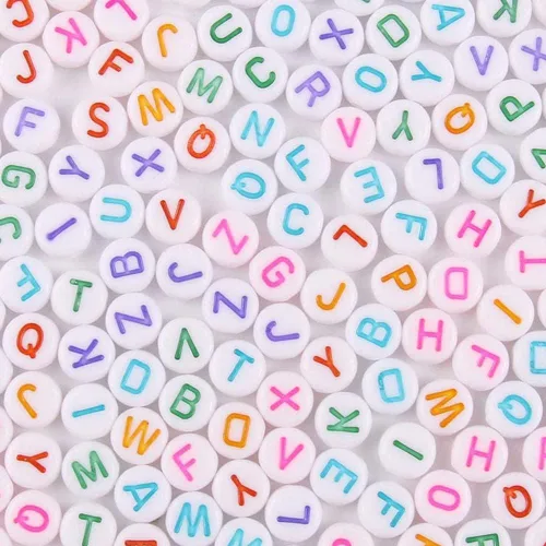 Miniatura 17 de 1200 piezas 4×7mm Cuentas de letras del alfabeto, cuentas acrílicas redondas negras y coloridas, para pulseras y hacer joyas