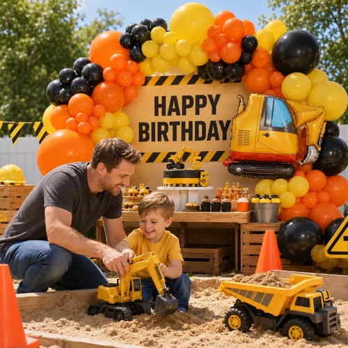 Miniatura 4 de Kit de guirnalda de globos de fiesta de construcción, suministros de fiesta de cumpleaños de construcción, guirnalda de globos naranja, negro