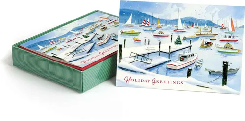 Miniatura 16 de Masterpiece - Tarjetas navideñas de palmeras festivas / 16 tarjetas navideñas de deseos más cálidos de invierno en caja con detalles plateados