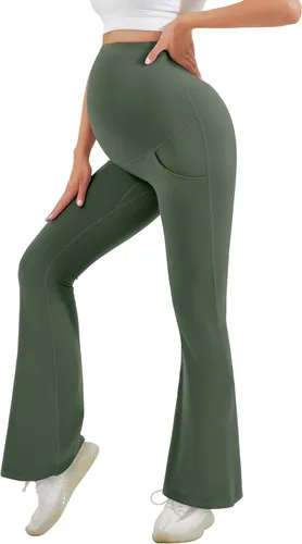 Miniatura 7 de HEGALY Leggings acampanados de maternidad para mujer sobre el vientre, pantalones casuales de yoga para embarazo, con bolsillos, suaves como