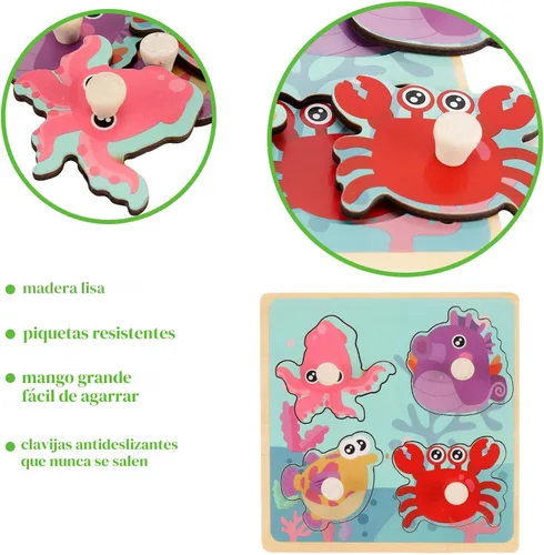 Miniatura 2 de Rompecabezas de madera con clavijas para niños de 1 a 3 años, juguete educativo de preescolar con clavijas para niños, juego de 4 rompecabezas