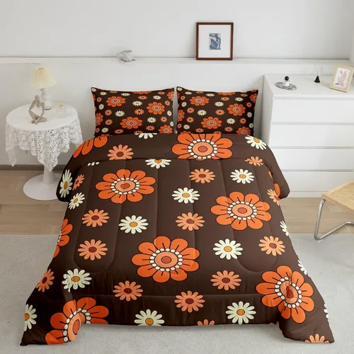 Miniatura 22 de Lindo juego de edredón de flores para niños y mujeres. Juego de ropa de cama de flores coloridas de dibujos animados, tamaño individual, bonito