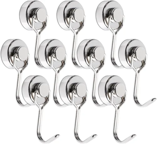 Miniatura 9 de MAGXCENE 50 ganchos magnéticos resistentes, 3 ganchos magnéticos de tierras raras fuertes de diferentes tamaños para colgar, refrigerador, imanes