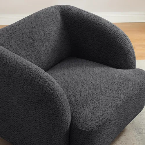 Miniatura 6 de VANOMi Silla de sala de estar de gran tamaño, sillas de barril modernas y cómodas, sillón individual con patas de madera, sillón tapizado