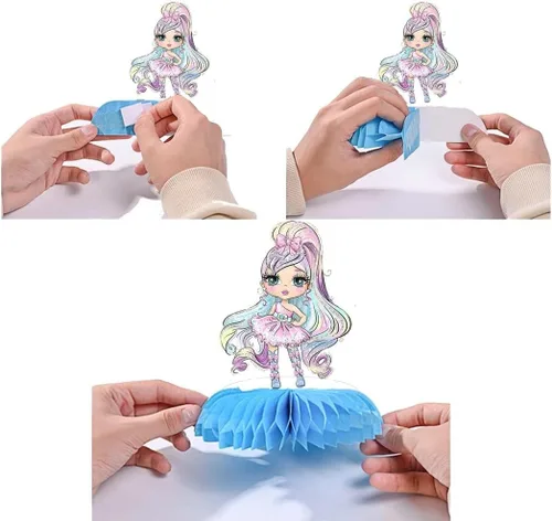 Miniatura 4 de Centros de mesa de panal para muñecas, 5 piezas de decoración de mesa para fiesta de cumpleaños de niñas, baby shower, suministros temáticos