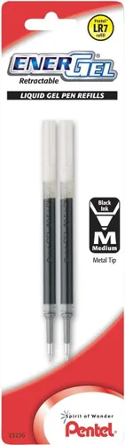 Miniatura 2 de Pentel Tinta de repuesto para bolígrafo de gel ENER-Gel y Lancelot, 0.028 in, punta de metal, tinta negra, paquete de 2 (LR7BP2A)