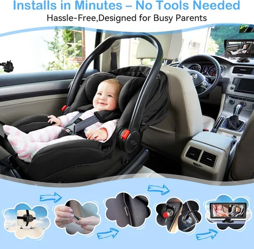 Miniatura 4 de Cámara dual de coche para bebé para 2 niños, pantalla dividida de 6.9 pulgadas, pantalla ultra ancha HD con dos cámaras, fácil configuración