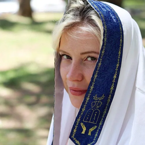 Miniatura 5 de HalleluYAH Mantón de oración Tallit de Israel Nombre del Señor escrito en 4 esquinas XL 72 x 36 pulgadas