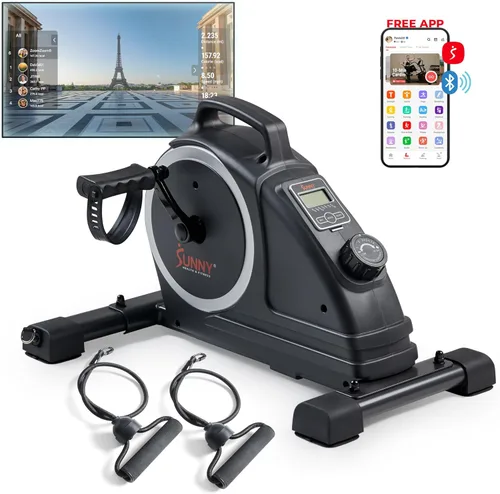 Sunny Health & Fitness 2-in-1 Smart Magnetic Pedal Exerciser, Compact Indoor Under-Desk Mini Exercise Bike for Full Body Cardio Workout and Physical
