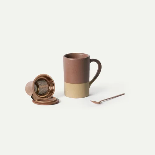 Miniatura 12 de Taza de Té Mora Ceramics con Infusor de Hojas Sueltas, Cuchara y Tapa, 12 oz, Taza de Café Apta para Microondas y Lavavajillas - Esmalte Cerámico