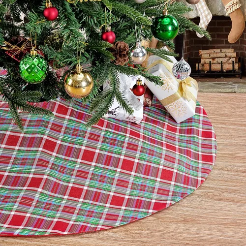 Miniatura 9 de SoarDream Faldas de árbol a cuadros de Navidad pequeñas de 24 pulgadas, falda de árbol a cuadros de búfalo rojo y negro para Navidad, fiesta de Año