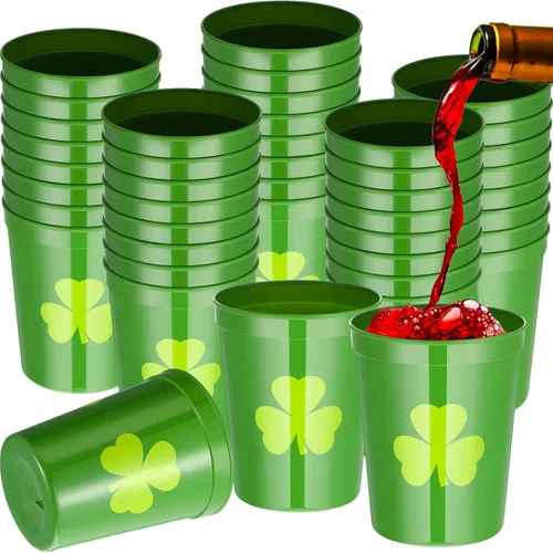 Patelai 32 vasos de plástico para fiesta del día de San Patricio, 16 onzas, reutilizables, de trébol de la suerte, para fiestas del día de San