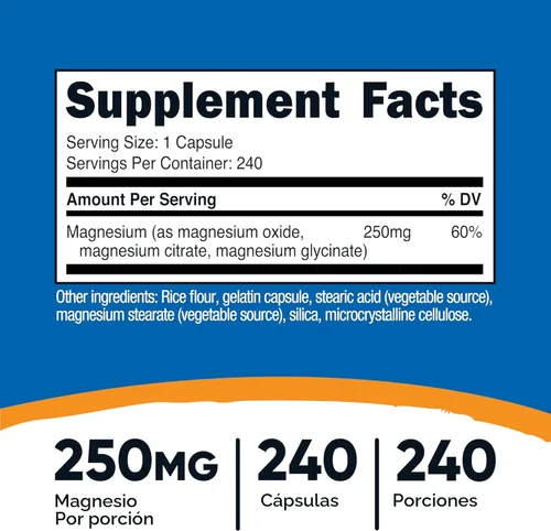 Miniatura 2 de Nutricost Complejo de Magnesio 250mg, 240 cápsulas – Óxido de magnesio, citrato y glicinato – Sin gluten y sin OGM