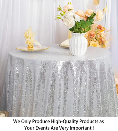 Miniatura 2 de ShiDianYi Mantel redondo de 50 pulgadas, mantel de lentejuelas plateadas con purpurina, mantel circular de lino con lentejuelas plateadas