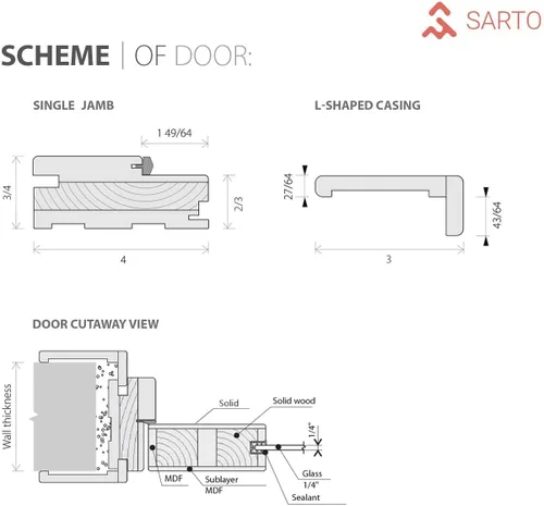 Miniatura 5 de Sartodoors VEREGIO 7288 18 x 80 Puerta abatible individual interior blanca con vidrio esmerilado Puerta de madera maciza en estilo francés