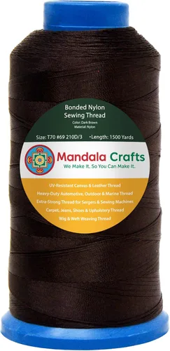 Miniatura 248 de Mandala Crafts - Hilo de nailon para coser cuero, tapicería, mezclilla y para trenzar el pelo; resistente, 1500 yardas, tamaño 69 T70 Marrón