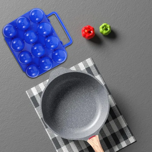 Miniatura 5 de Porta huevos portátil, azul, plástico, caja de almacenamiento de huevos de 6 rejillas con asa, diseño plegable, 150