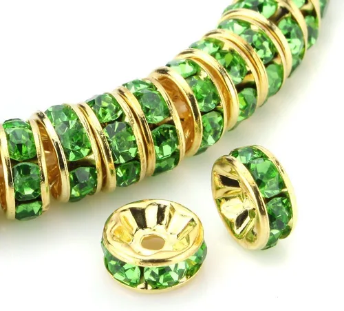 Miniatura 8 de RUBYCA 100 unidades de cuentas espaciadoras redondas estilo Rondelle en tono dorado de 10 mm, cristal checo AB blanco