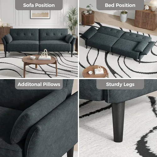 Miniatura 7 de COPIAE Sofá cama futón de 89 pulgadas, cómodo sofá cama futón con 2 almohadas cuadradas, sofá cama convertible con respaldo y reposabrazos