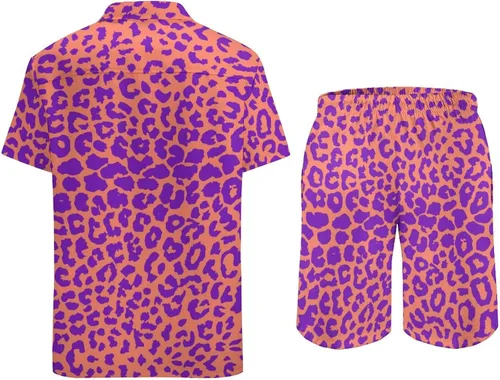 Miniatura 6 de Conjunto combinado de verano de dos piezas para hombre, traje de playa de leopardo, camisa hawaiana con botones