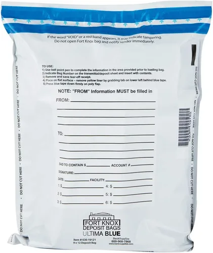 BankSupplies Ultima - Bolsas de seguridad a prueba de manipulaciones azules – 9 x 12 pulgadas – Bolsas de seguridad blancas opacas – Cierre de