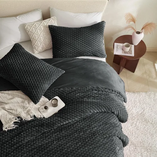 Miniatura 8 de Petrichor Juego de edredón esponjoso tamaño individual, edredón grueso de franela negra ultrasuave para cama Queen, juego de ropa de cama cálido