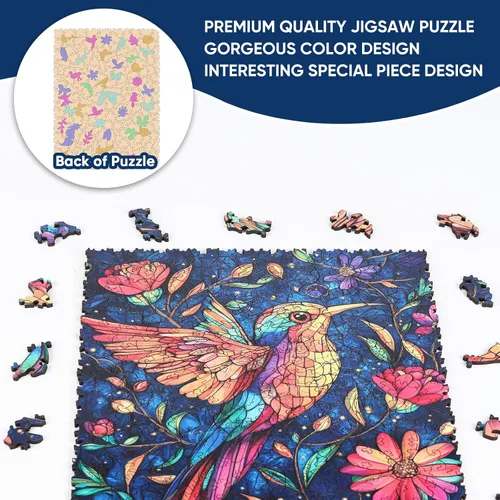 Miniatura 6 de Delobil Rompecabezas de madera para adultos de 200 piezas, rompecabezas de madera de colibrí, rompecabezas de colibrí de forma única, regalos
