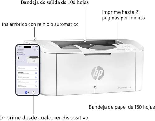 Miniatura 4 de Impresora inalámbrica en blanco y negro HP LaserJet M110w, impresión, velocidades rápidas, configuración fácil, impresión móvil, ideal para equipos