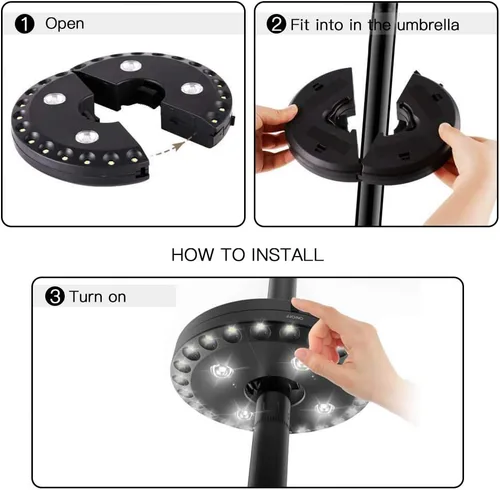 Miniatura 3 de Forlivese - Lámpara para sombrilla con 3 modos de brillo, inalámbrica, 28 luces LED a 200 lúmenes, alimentación de 4 pilas AA, luz de poste