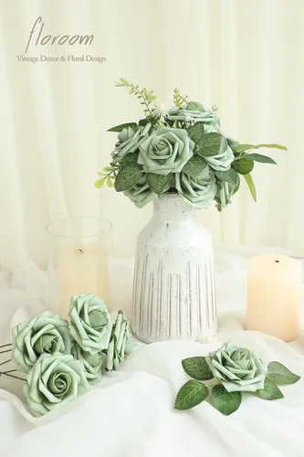 Miniatura 2 de Floroom Flores artificiales de espuma, aspecto real, con tallos, para manualidades, ramos de boda, centros de mesa, despedida de soltera, fiesta, 25