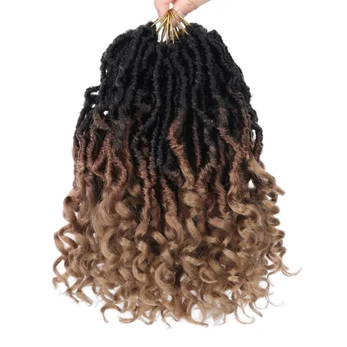 Miniatura 33 de Leeven 7 paquetes de rastas sintéticas con extremos rizados de 18 pulgadas, rastas de diosa preenrolladas para cabello de ganchillo, 84 hebras 1b#
