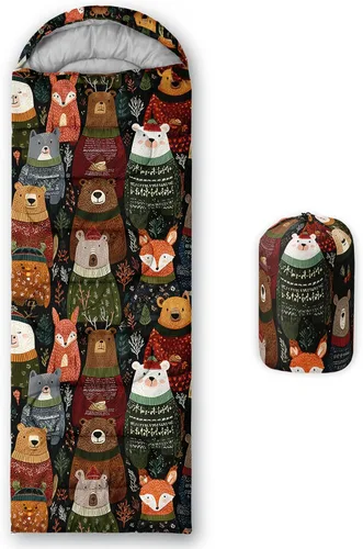 Miniatura 10 de AILONEN Saco de dormir de campamento de dibujos animados para niños y niñas, adultos, ligero e impermeable, 3 estaciones, clima cálido y frío