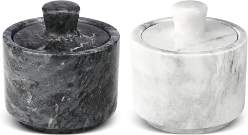 Miniatura 10 de Flexzion Salero de Mármol con Tapa, Contenedor de Mármol Multiusos para Sal, Pimienta, Pimentón y Hierbas en Polvo, Contenedores de Sal para Negro