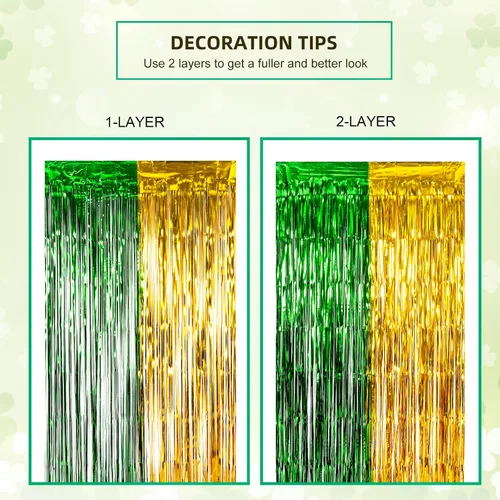Miniatura 6 de LOLStar Cortinas de flecos de papel de aluminio para el Día de San Patricio, decoraciones de fiesta del día de San Patricio, 2 paquetes de 3.3 x 6.6