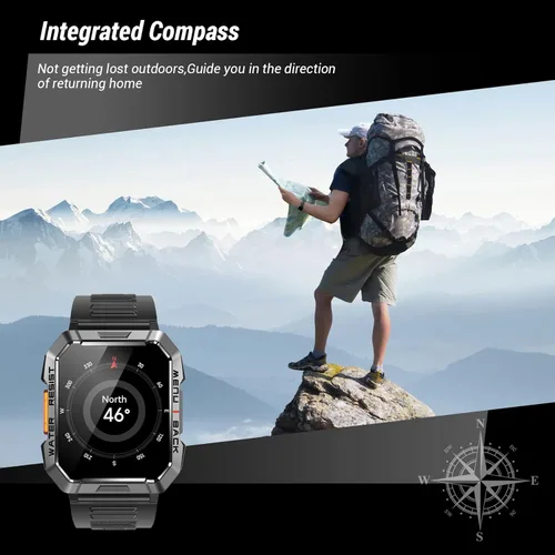 Miniatura 9 de Reloj inteligente militar para hombre (respuesta/hacer llamadas), reloj inteligente de 2.01 pulgadas para Android y iPhone, rastreador de actividad