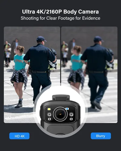 Miniatura 2 de BOBLOV Cámara corporal B4K5 4K, 3400 mAh IP68 impermeable GPS Policía 128 GB Cámaras corporales para grabación de video de 11 horas (solo 1080P)
