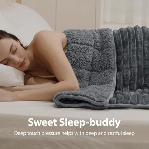 Miniatura 4 de Manta con peso de forro polar Sherpa con rayas acanaladas 3D, manta pesada de franela suave de 12 libras para sofá y cama, manta gruesa con cuentas