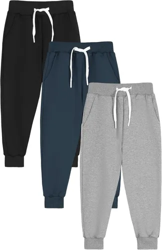 Resinta Paquete de 3 pantalones deportivos de algodón para niños pequeños, pantalones deportivos con bolsillo, ropa de entrenamiento