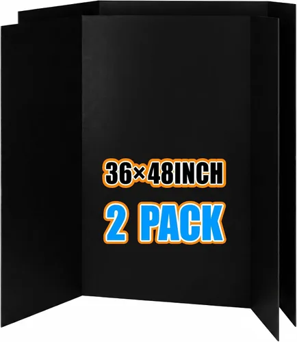 WINTS 36" x 48" Large Trifold Poster Board,2 Pack Black Corrugated Project Boards for Science Fair, School Projects,Photo Displays