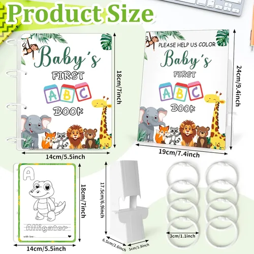 Miniatura 2 de Baby's First ABC Book Baby Shower Juego de 26 tarjetas para colorear del alfabeto animal de la A a la Z para baby shower, libro de invitados