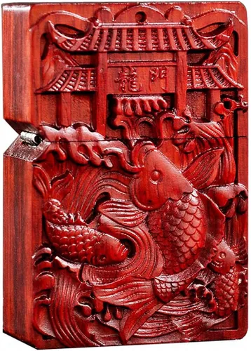 Miniatura 10 de Carcasa exterior de palisandro Huanghuali natural tallado para módulo Zippo (1000 brazos Avalokiteshvara de la diosa 3#)
