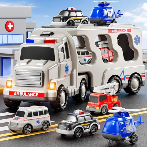 Miniatura 8 de JUKUDAHU Vehículo de Juguete de Ambulancia de Juego 5 en 1 Camiones de Juguete para Niños Pequeños para Niños de 3 4 5 6 7 Años - Autos Accionados