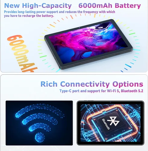 Miniatura 5 de Tablet de 10 pulgadas, tabletas Android 15 con funda, 18 GB+128 GB, expansión de 1 TB, tableta Octa-Core Widevine L1 compatible con WiFi 5, 6000