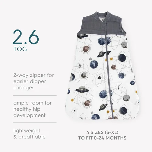 Miniatura 4 de Little Unicorn – Saco de dormir acolchado de muselina de algodón planetario 100% algodón Súper suave y ligero Bebé Talla S: 0-6 meses