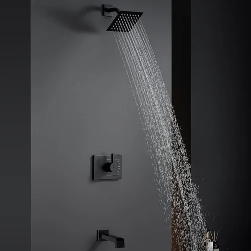 Miniatura 7 de SOOOHOT Accesorios de ducha, juego de grifo de ducha negro con cabezal de ducha negro mate de 6 pulgadas y boquilla de bañera, cabezal de ducha