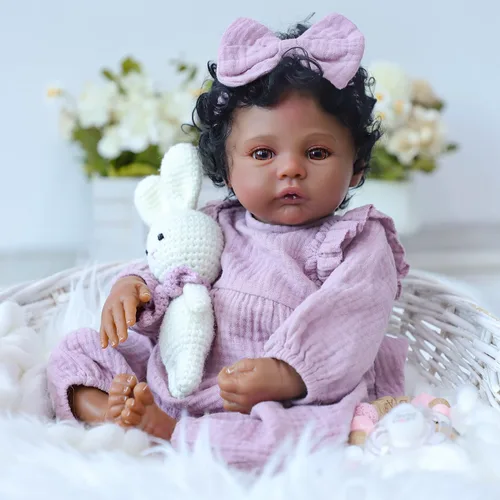 Miniatura 3 de WOOROY Muñecas Realistas Reborn Baby Dolls Niña Negra – Muñeca Afroamericana Recién Nacida de 18 Pulgadas, Cuerpo de Tela Suave Hecho a Mano